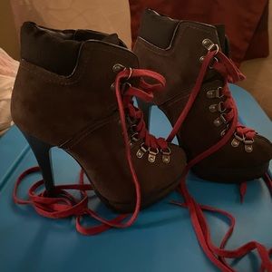 Red lace up booties